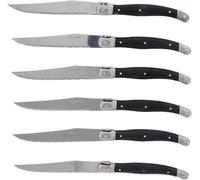 Pradel Excellence - Set 6 Couteaux de Table Laguiole Postiche - Lames Microdentées Acier Inoxydable - Manche ABS Gris Ergonomique - Boîte Transparente Élégante 15,7 x 25,7 x 1,5 cm