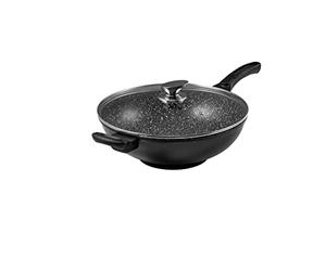 Pradel Excellence - Wok avec Grille Demi-Lune et Couvercle en Verre - Fonte d’Aluminium Anti-Adhésive Sans PFOA - Tous Feux dont Induction - Passe au Lave-Vaisselle - 5 L