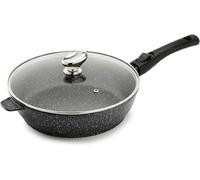 Pradel Excellencee - PCUI001008 - Sauteuse Ø28 cm avec Couvercle Verre - Fonte d’Aluminium - Revêtement Antiadhésif façon pierre - Manche Amovible - Tous Feux Induction, Noir