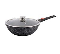 PRADEL LUXE- Wok 30 cm - Manche Amovible - Fonte d'Aluminium - Revêtement pierre - Couvercle en Verre - Tous Feux dont Induction - Sans PFOA