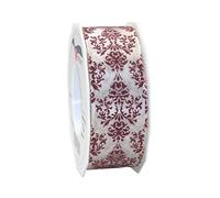 Präsent - Brixen Ruban avec fil de fer et imprimé Crème/vieux rose 40 mm de large, 20 m de long