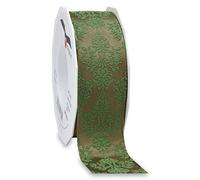 Präsent - Brixen Ruban filaire & imprimé vieux vert-argent 40 mm de large, 20 m de long