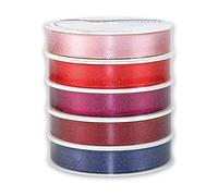 PRÄSENT GLITTER Satin coloré, 5 x 3 m de ruban de satin de 10 mm de largeur, lot de rubans en tissu doux disponibles en cinq couleurs différentes