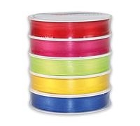 PRÄSENT Lot de 5 rubans de satin de 3 m de large de 10 mm de large pour emballage et décorations, rubans en tissu doux en cinq couleurs différentes