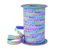 PRÄSENT RAINBOW Ruban à rayures d'anniversaire pastel 200 m pour emballage et décoration 10 mm de large Ruban décoratif en couleurs arc-en-ciel facile à friser