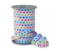PRÄSENT RAINBOW Ruban à rayures étoiles pastel 200 m pour emballage et décoration 10 mm de large Ruban décoratif en couleurs arc-en-ciel facile à friser