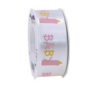 Präsent - Ruban de satin imprimé bébé rose 40 mm de largeur, 20 m de longueur