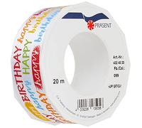Präsent - Ruban de satin imprimé Happy Birthday coloré de 40 mm de large, 20 m de long