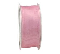 Präsent - Ruban en organza à bord filaire rose clair 40 mm de largeur, 25 m de longueur
