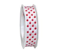 Präsent - Ruban imprimé à pois blanc-rouge, largeur 25 mm, longueur 20 m