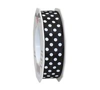 Präsent - Ruban imprimé à pois - Noir et blanc - Largeur : 25 mm - Longueur : 20 m