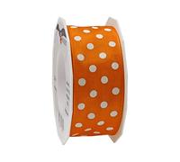Präsent - Ruban imprimé à pois orange et blanc 40 mm de large, 20 m de long