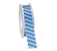 Präsent - Ruban satin imprimé Bavière blanc bleu 25 mm de large, 20 m de long