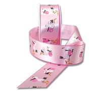 Präsent - Ruban satin imprimé rose Adebar largeur 40mm longueur 20m