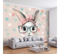 Prairie de Ferme Papier Peint Panoramique 300L x 210H cm, Cartoon Animal de Compagnie Animal Lapin Affiche Fresque Murale, Papier Peint 3D Mural pour Salon Chambre d'enfants Salle de Jeu Murale