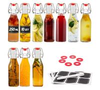 Praknu 10 Bouteilles en Verre 250 ml - Fermeture Mécanique - Bouteille Vide | Ferme hermétiquement, 10 joints de rechange, 10 étiquettes et un stylo, pour infuser l'huile d'olive, 250 ml