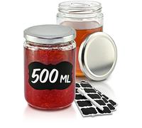 Praknu 12 Bocaux en Verre 500 ml - Pot Hermétique - Bocal de Conservation | Couvercle à vis, étiquettes fournies, lave-vaisselle, pour confiture, miel et compote, 500 ml par pot, 12 pièces