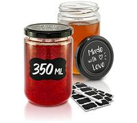 Praknu 12 Pots à Confiture 350 ml - Bocaux en Verre - Pot Confiture Vide | Couvercles hermétiques, étiquettes et stylo fournis, 12 pots de 350 ml, pour vos conserves maison, lave-vaisselle