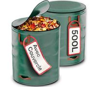 Praknu 2x sac poubelle de jardin stable 500 litres avec couvercle - XXL grand format - sac à feuilles avec 4 poignées résistantes à la déchirure - stable et pliable - ramasse-feuilles - sac de jardin