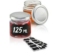 Praknu 25 Petits Pots à Confiture de 125ml - Avec Étiquettes et Marqueur - Hermétique - Lavable au Lave-vaisselle - Idéal comme Cadeau