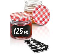 Praknu 25 Pots à Confiture 125 ml - Bocaux en Verre - Pot Confiture Vide | Bouchon à vis hermétique, étiquettes et marqueur fournis, lave-vaisselle, petit format, 125 ml par pot, 25 pièces