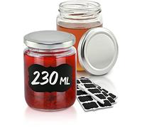 Praknu 25 Pots à Confiture avec Couvercle 230ml - Bocaux Confiture en Verre Hermétiques - Pot de Confiture Vide avec Étiquettes et Marqueur - Lavable au Lave Vaisselle - Bocaux en Verre pour Conserves