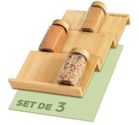 Praknu 3 Rangements Épices Tiroir - Étagère à Épices - Porte Épices Bois | Base antidérapante, place pour 12 pots, gradins visibles d'un coup d'œil, 19x13x3 cm, pour tiroirs, 3 pièces