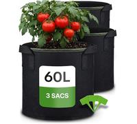 Praknu 3 Sacs de Plantation 60L - avec Poignées & 3 Étiquettes d’Identification - Sac de Culture - Sacs à Plantes - Sac Pommes de Terre, Végétaux, Plantes, Fleurs, Fraises - Sacs à Patates
