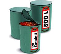 Praknu 3x sac poubelle de jardin stable 300 litres avec couvercle - sac à feuilles avec 4 poignées résistantes à la déchirure - stable et pliable - ramasse-feuilles - sac de jardin - sacs à feuilles