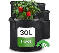 Praknu 5 Sacs de Plantation 30L - avec Poignées & 5 Étiquettes d’Identification - Sac de Culture - Sacs à Plantes - Sac Pommes de Terre, Végétaux, Plantes, Fleurs, Fraises - Sacs à Patates