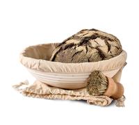 Praknu Banneton à Pain - Rond - Panier en Rotin Résistant - 2 kg - 30 cm - Kit boulangerie avec Brosse, Tissu en Lin & Sac pour le Pain
