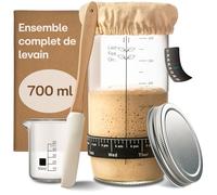 Praknu Kit Levain Naturel en Verre 700 ML - Kit Complet - Guide Débutant | Tout est là dès le premier jour, guide pour débutants inclus, cadeau pour la cuisson maison, bocal de 700 ml