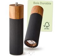 Praknu Moulin à Poivre et Sel Manuel - Bois d’Acacia FSC® - Design Élégant avec Mécanisme en Céramique - Réglable et Durable - Noir - Grand