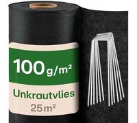 Praknu Non-tissé contre les mauvaises herbes 100g/m² avec 12 ancrages de terre - 𝗘𝘅𝘁𝗿𝗮 𝗦𝘁𝗮𝗿𝗸 & UV-Stabil - 25m² Film contre les mauvaises herbes résistant à la déchirure & perméable à l'eau
