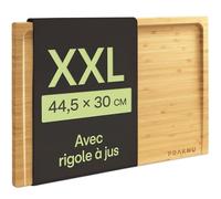 Praknu Planche à Découper en Bois - Grande Planche XXL - avec Rainure à Jus - Bois de Bambou Massif Certifiée FSC® - Réversible Pour Couper et Servir