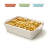 Praknu Plat à Four Céramique Grand Blanc - Plat à Gratin Rectangulaire | Bord très haut, revêtement anti-adhésif et anti-rayures, grand format, pour lasagnes, gratins et rôtis au four