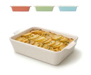 Praknu Plat à Four Céramique Grand Blanc - Plat à Gratin Rectangulaire | Bord très haut, revêtement anti-adhésif et anti-rayures, grand format, pour lasagnes, gratins et rôtis au four