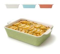 Praknu Plat à Four Rectangulaire 28 cm Vert - Plat à Gratin - Plat Lasagne | Bord très haut, céramique anti-adhésive et anti-rayures, nettoyage facile, pour lasagnes et gratins, 28 cm