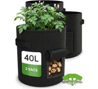 Praknu Sac de Plantation de Pommes de Terre - 3 Sacs à Plantes Grand 40L - avec Fenêtre et Étiquettes - Perméables - Lavables et Pliables