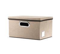 Prandom Boîte de rangement pliable avec couvercle,[Lot de 1] bac de rangement de lin décorative, Panier Cube avec poignées,Kaki(29x22x17cm)