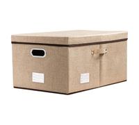 Prandom Grande Boîte de rangement pliable avec couvercle,[Lot de 1] bac de rangement de lin décorative, Panier Cube avec poignées,Kaki(58x40x30cm)