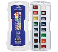 Prang Demi-godets de peinture aquarelle avec pinceau et couvercle, rechargeable, 16 couleurs assorties, (01600)