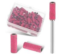 Prasacco Lot de 100 manchons abrasifs pour ponceuse à ongles - 180 Grit - Petites bandes abrasives pour perceuse à ongles - Bande abrasive rouge avec boîte de rangement et 1 foret à ongles argenté