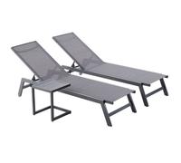 Prato lot de 2 transats et une table d'appoint gris et noir
