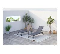 Prato lot de 2 transats et une table d'appoint gris et noir