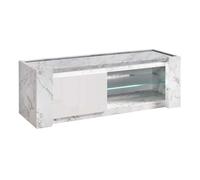 Meuble TV 1 Porte 150cm Laqué Blanc et Effet Marbre avec Leds - PRAVA - ALTOBUY Blanc G