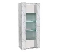 Vitrine 1 Porte Droite Laquée Blanc et Effet Marbre avec Leds - PRAVA - ALTOBUY Blanc G