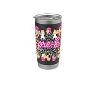 Pre-K Girls Crayon Preppy Stripe Leopard Composition Gobelet isotherme en acier inoxydable double paroi