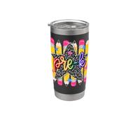 Pre-K Girls Pencil Stripe Rainbow Leopard Composition Gobelet isotherme en acier inoxydable double paroi
