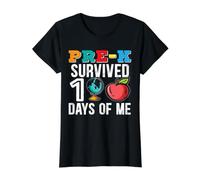 Pre-K Survived 100 Days of Me Enseignant de l'école T-Shirt Graphique avec Valeur, Femme, Noir, XS